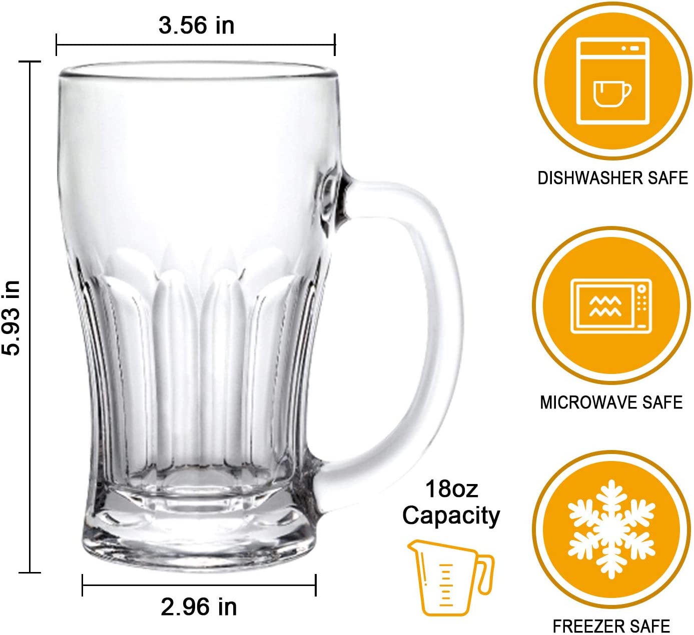 Beer Mugs Set,Glass Mugs With Handle 16oz,Large Beer Glasses For Freezer,Beer Cups Drinking Glasses 500ml,Pub Drinking Mugs Stein Water Cups For Bar,Alcohol,Beverages Set of 8 KTZB02… - Image 2